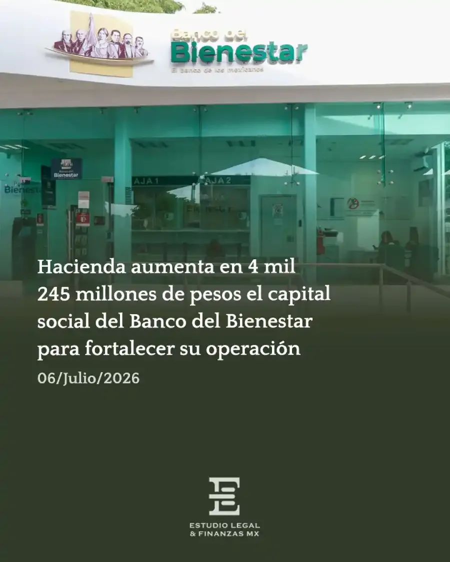 Hacienda aumenta en 4 mil 245 millones de pesos el capital social del Banco del Bienestar para fortalecer su operación